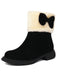 Winter Plush Trim Bow Round Toe Ankle Boots