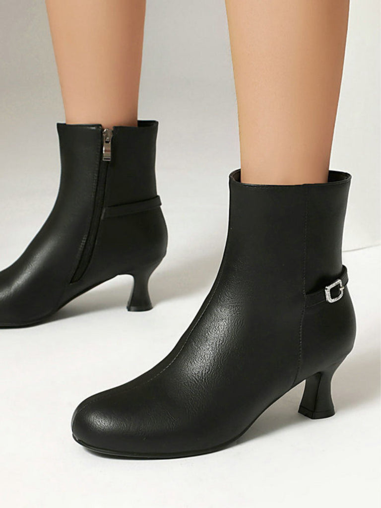 Retro Solid Faux Leather Side Zipper Ankle Boots