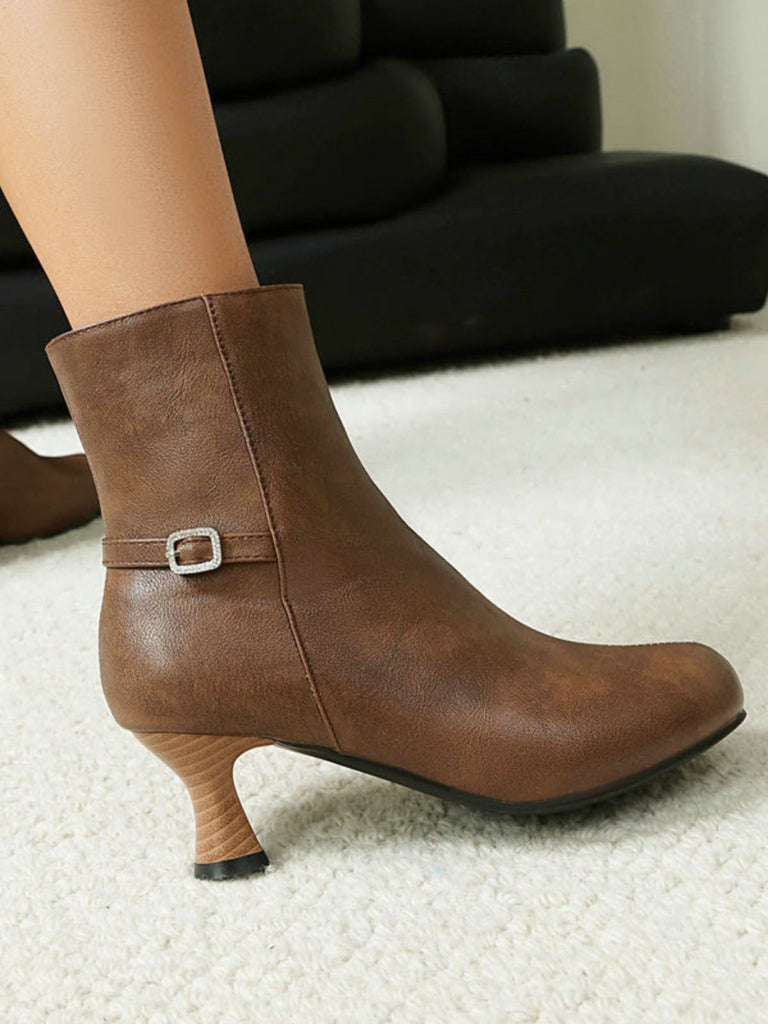 Retro Solid Faux Leather Side Zipper Ankle Boots