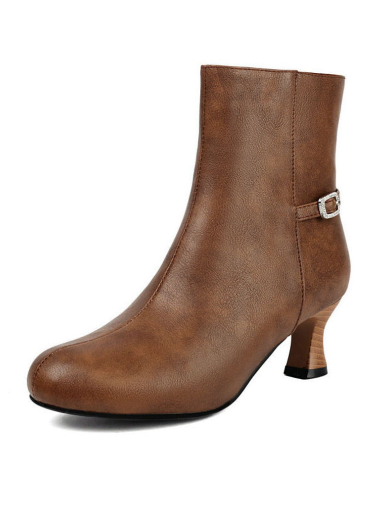 Retro Solid Faux Leather Side Zipper Ankle Boots