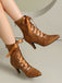 Retro Pointed Toe Lace-Up Faux-Suede Hollow Out Boots