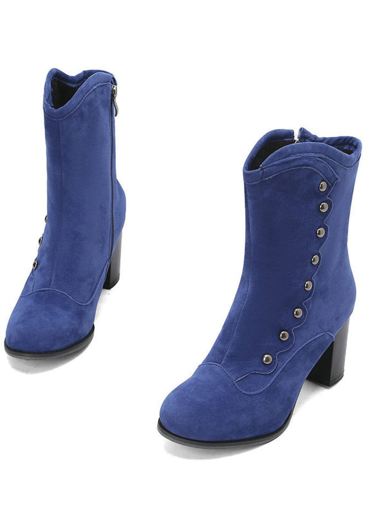 Vintage Suede Faux Fur Lining Studded Mid-Calf Boots