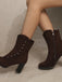 Vintage Suede Faux Fur Lining Studded Mid-Calf Boots