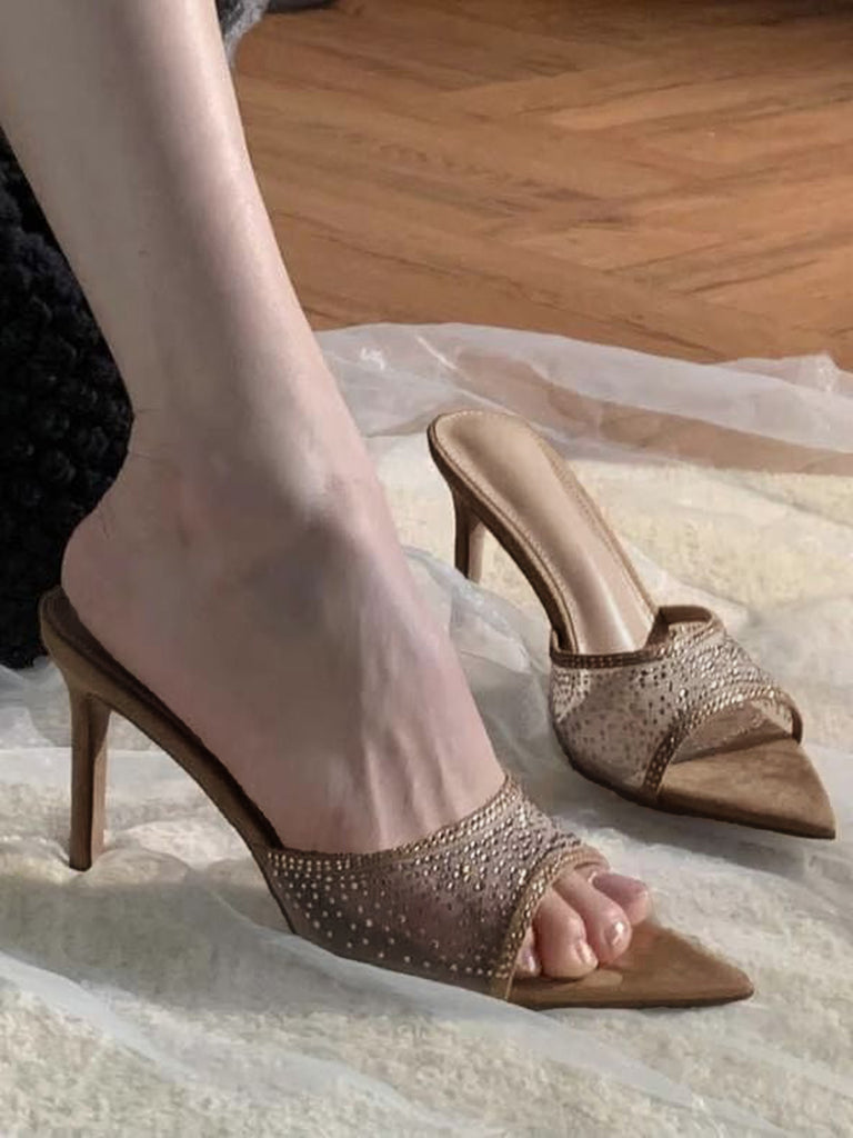Rhinestone Pointed Toe High Heel Sandals, vintage shoes, retro heels - perfect for women who love vintage and retro fashion