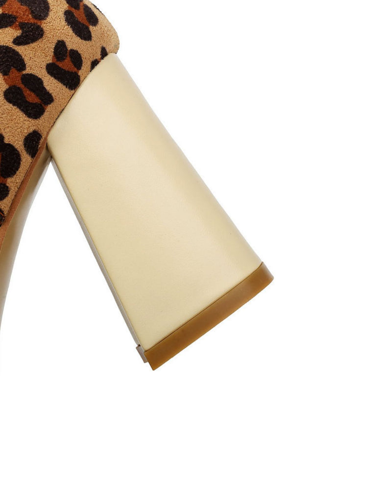 Leopard Buckle Strap Chunky High Heel Mary Jane Pumps