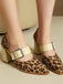 Leopard Buckle Strap Chunky High Heel Mary Jane Pumps