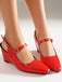 Faux Leather Pointed-Toe Wedge-Heeled Shoes with Buckles