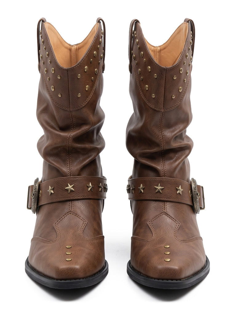 Studded Buckle Western Ankle Boots 4