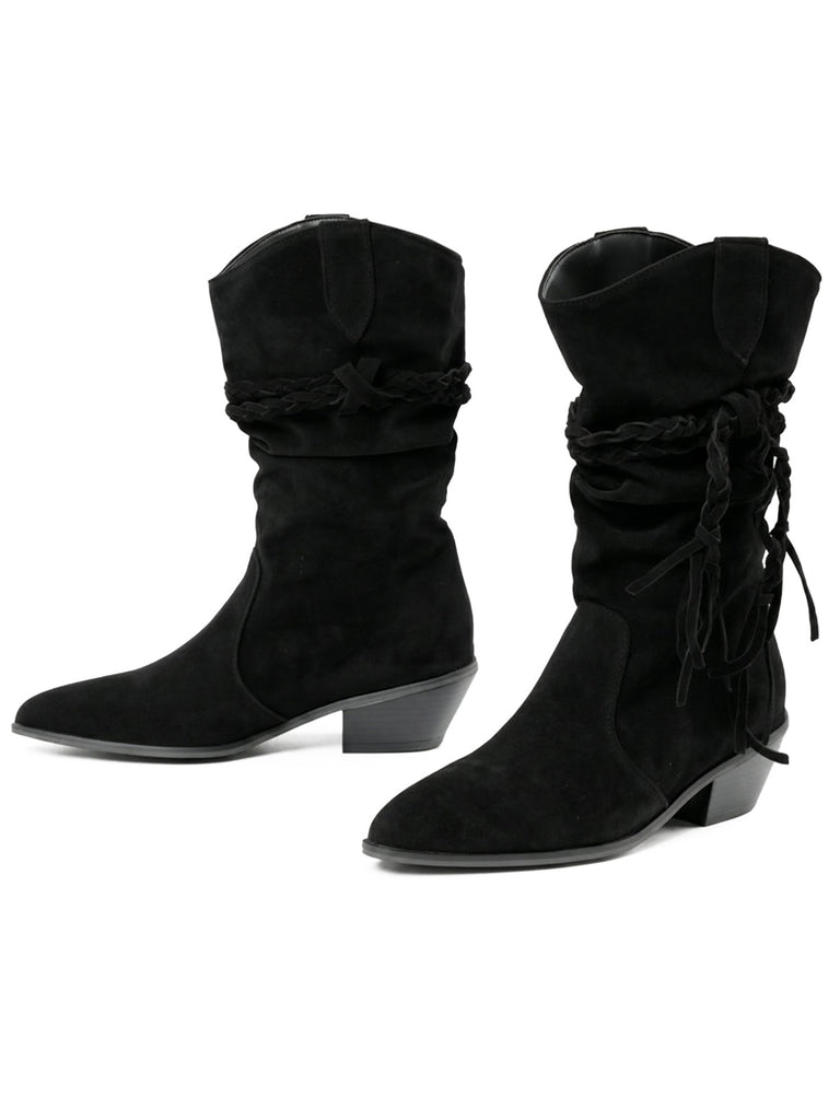 Fringe Lace-Up Western Mid-Calf Boots 1