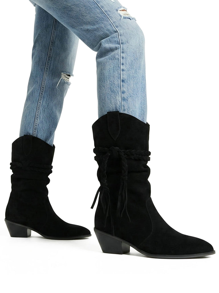 Fringe Lace-Up Western Mid-Calf Boots 5