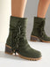 Suede 2-Way Fold-Over Fringe Chunky Heel Boots