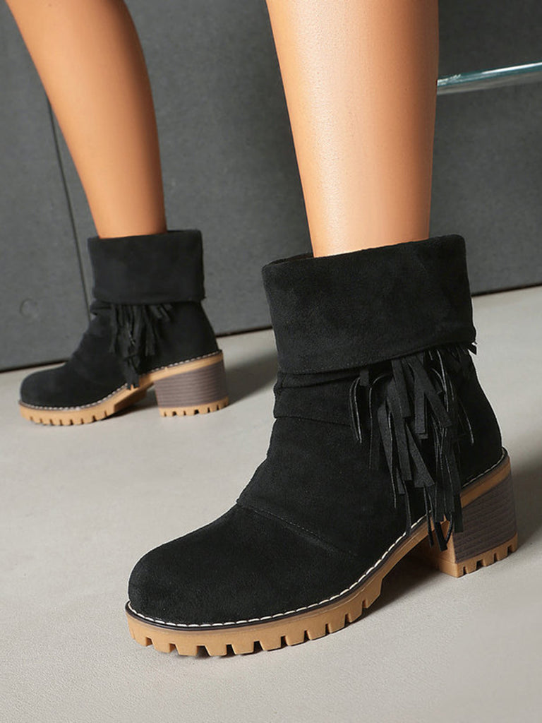 Western Fringe Lace Up Ankle Boots 3