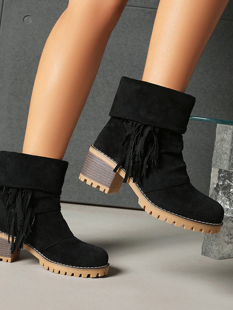 Western Fringe Lace Up Ankle Boots 4