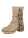 Suede 2-Way Fold-Over Fringe Chunky Heel Boots