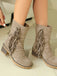 Suede 2-Way Fold-Over Fringe Chunky Heel Boots