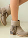 Suede 2-Way Fold-Over Fringe Chunky Heel Boots