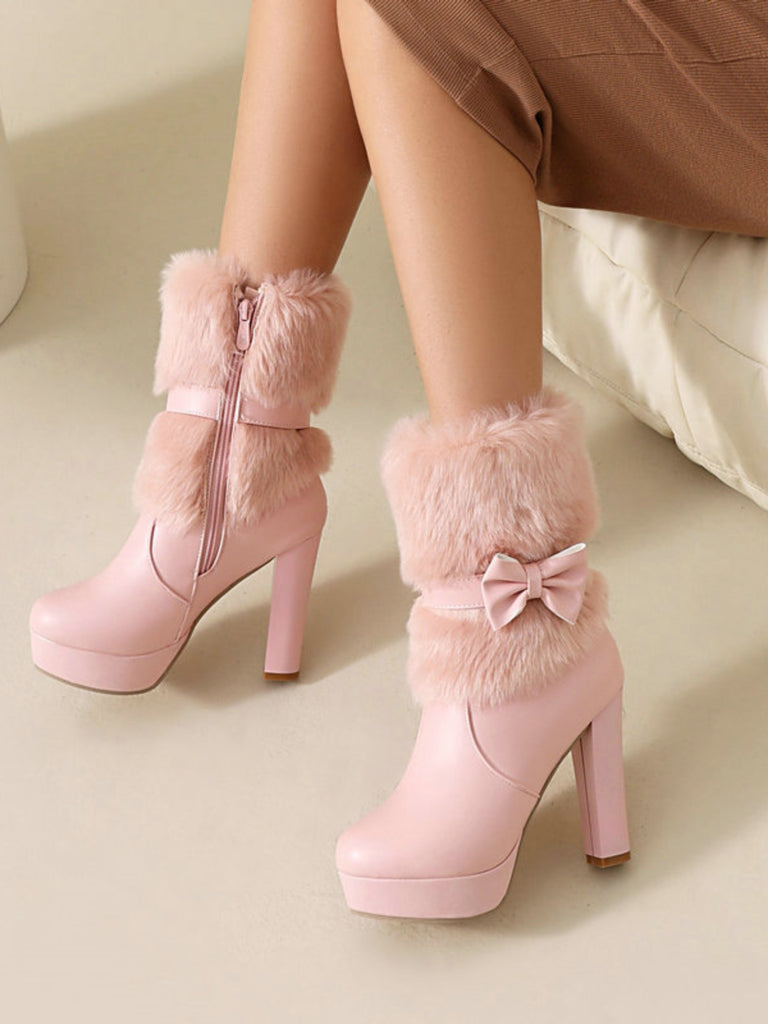 White Christmas Bow Faux Fur Shoes 5