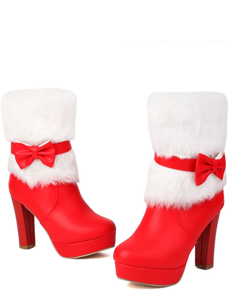 White Christmas Bow Faux Fur Shoes 7