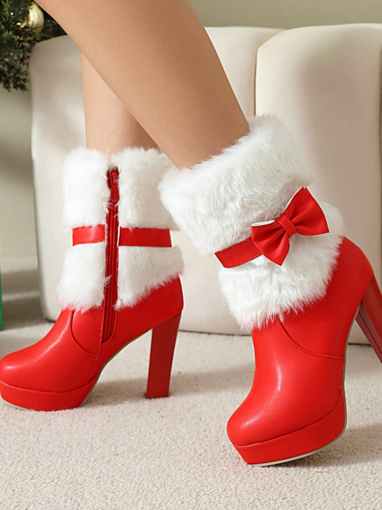 White Christmas Bow Faux Fur Shoes 8