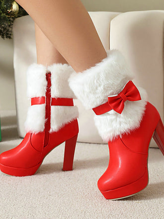 White Christmas Bow Faux Fur Shoes 8
