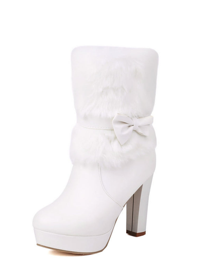 White Christmas Bow Faux Fur Shoes 11