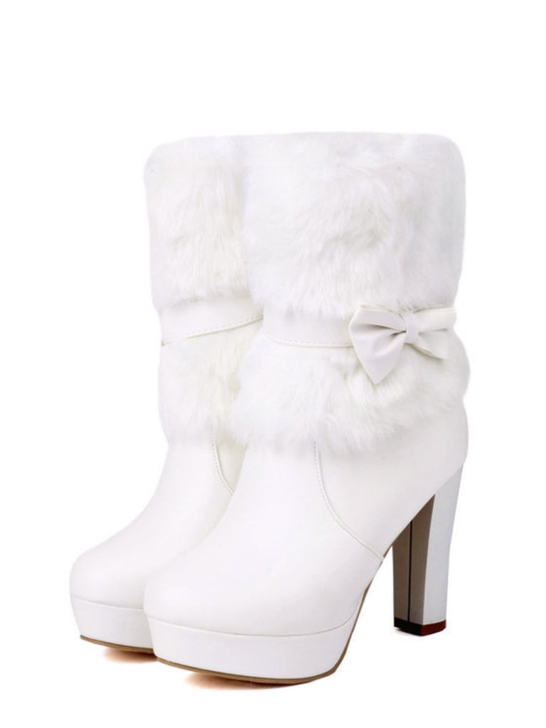 White Christmas Bow Faux Fur Shoes 12