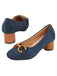 Blue & Orange Round Toe Chunky Heels Shoes