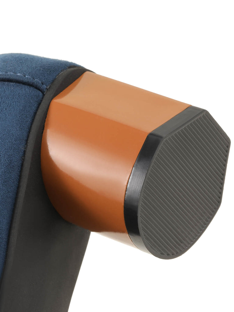 Blue & Orange Round Toe Chunky Heels Shoes