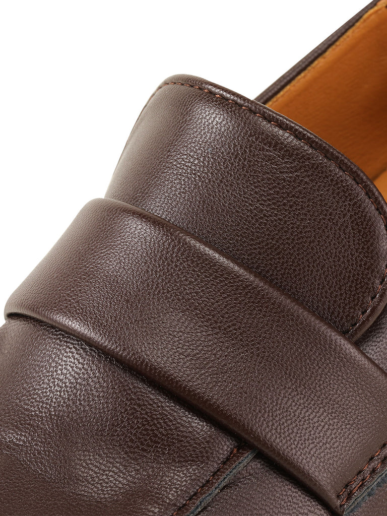 Brown Retro Square Toe Chunky Heels
