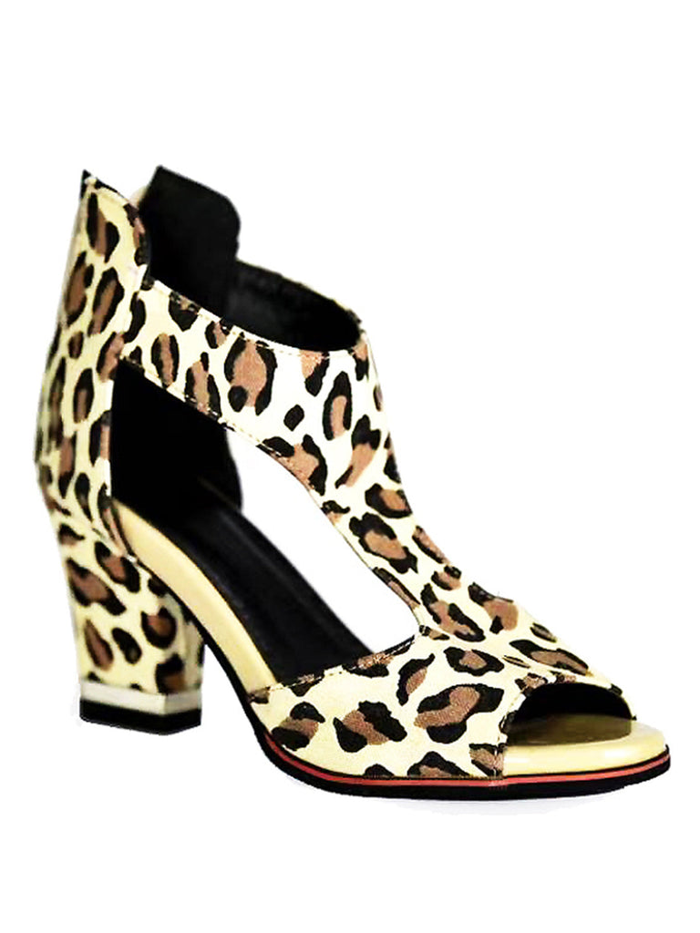 Retro Leopard Fish Mouth Chunky High Heels