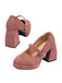 Pink Round Toe Matte Chunky Heels Shoes