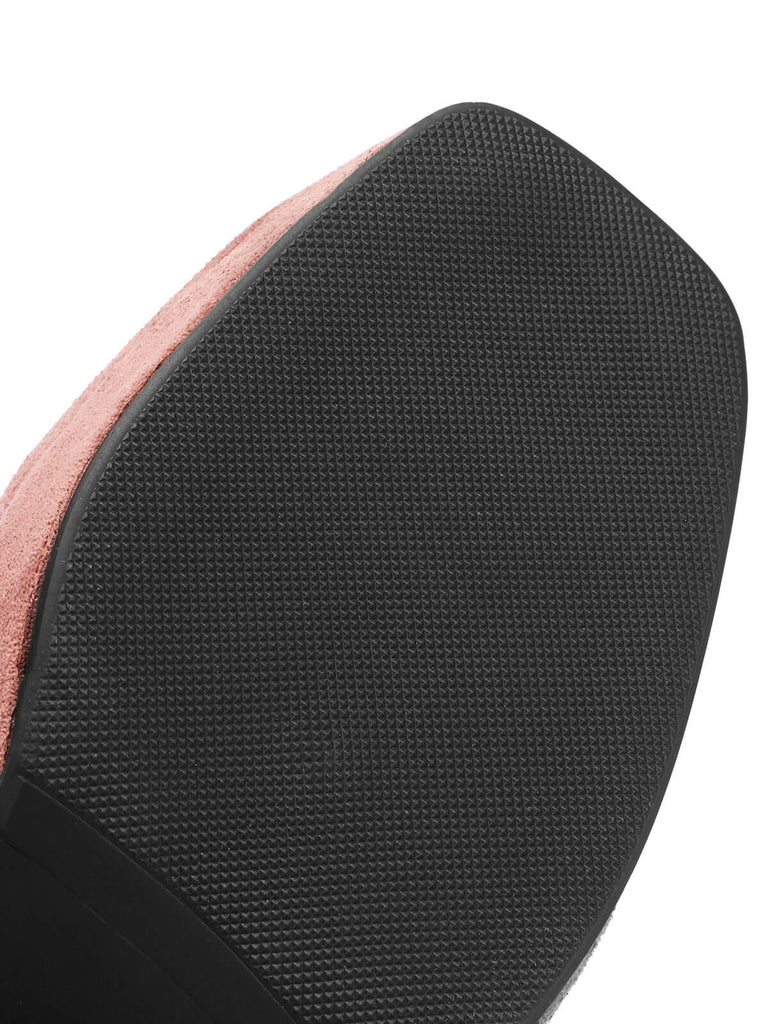Pink Round Toe Matte Chunky Heels Shoes