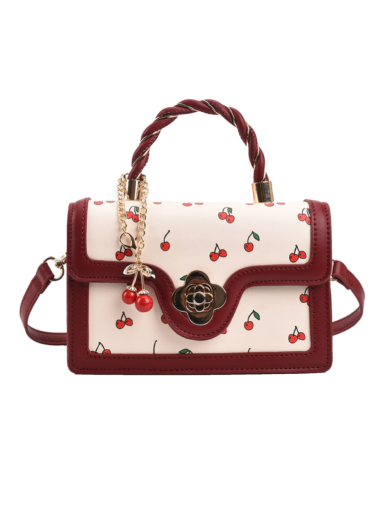 Retro Cherry Flap Crossbody Handbag