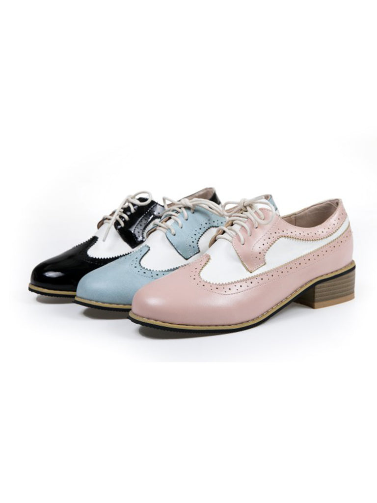 Round Toe Paneled Brogue PU Leather Shoes