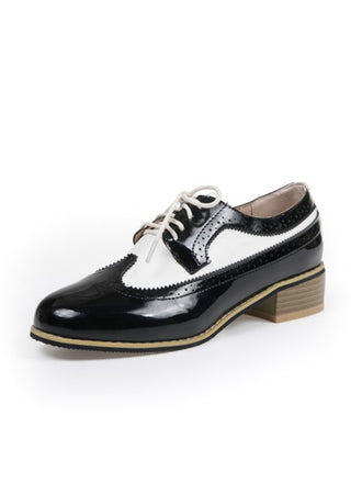Round Toe Paneled Brogue PU Leather Shoes