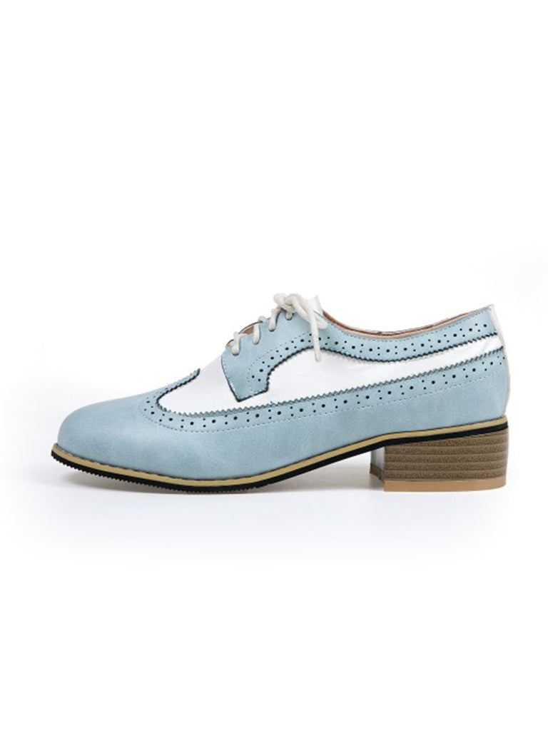 Round Toe Paneled Brogue PU Leather Shoes