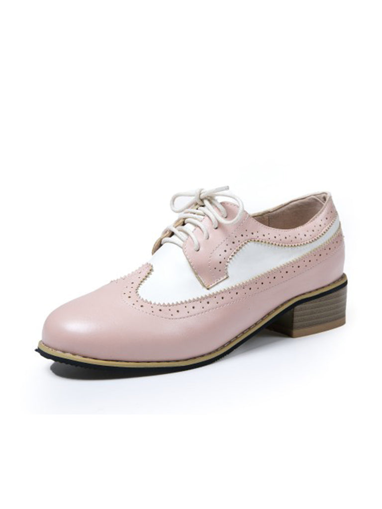 Round Toe Paneled Brogue PU Leather Shoes