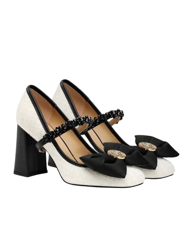 Retro Bowknot Chunky Heels Mary Jane Shoes