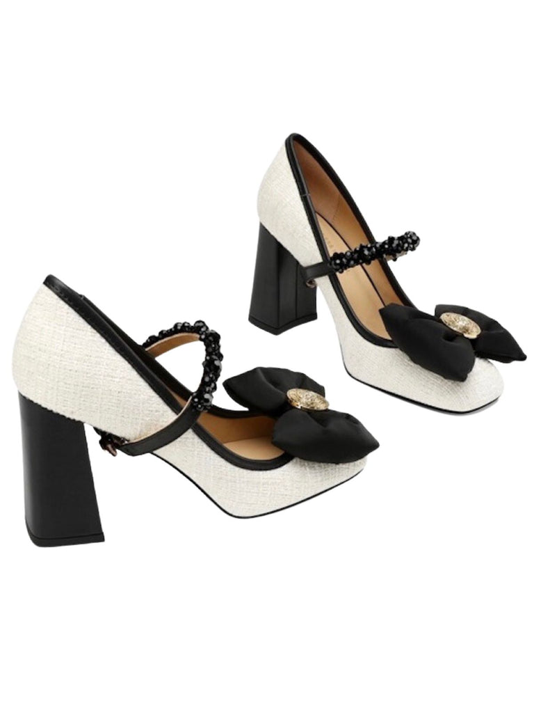 Retro Bowknot Chunky Heels Mary Jane Shoes