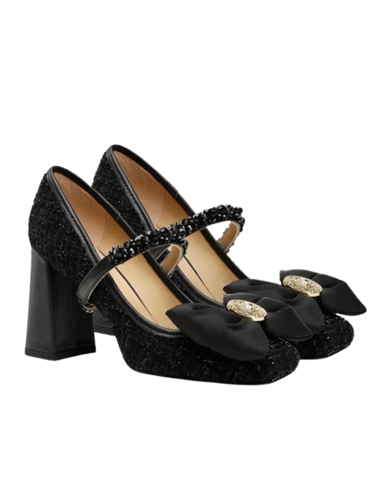 Retro Bowknot Chunky Heels Mary Jane Shoes