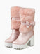 Mid-Calf Bow Decor High Heel Furry Boots