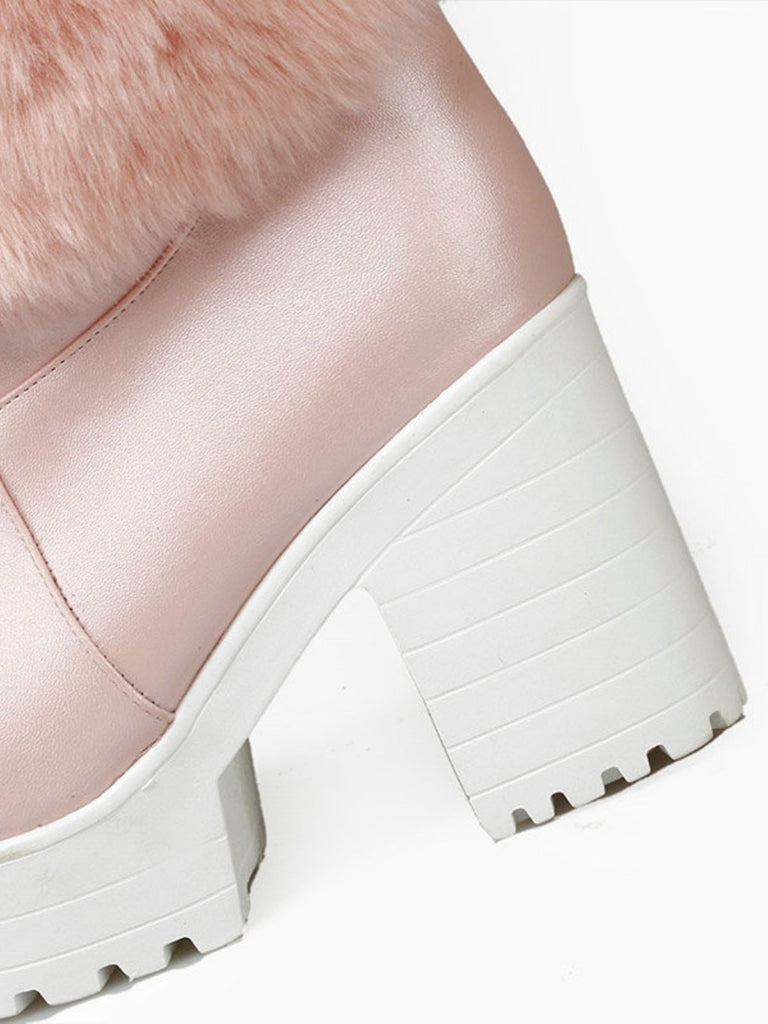 Mid-Calf Bow Decor High Heel Furry Boots