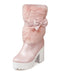 Mid-Calf Bow Decor High Heel Furry Boots