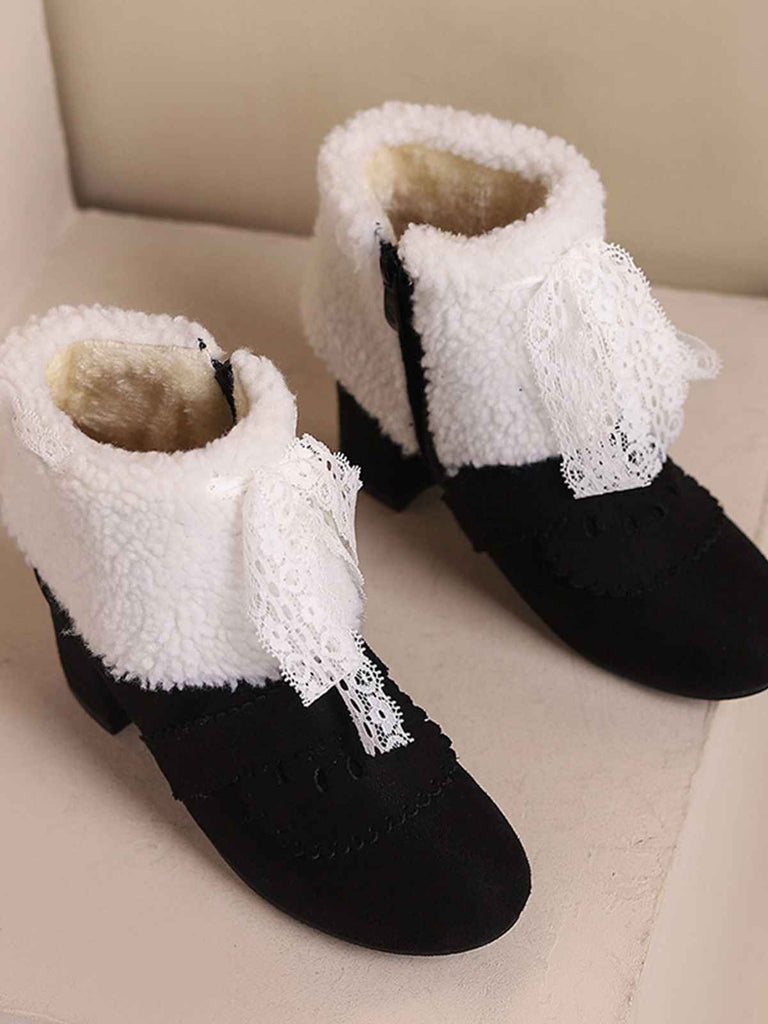 Christmas Bow High Heel Fur Shoes