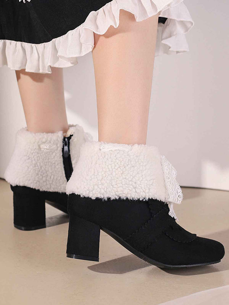 Christmas Bow High Heel Fur Shoes
