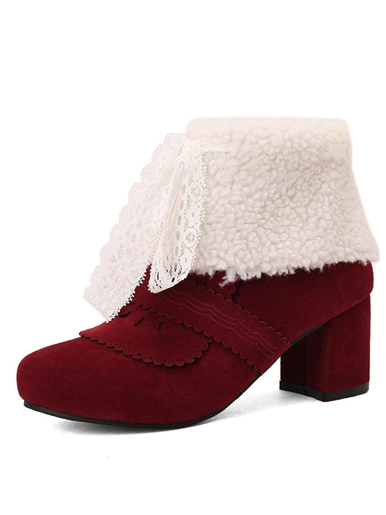 Christmas Bow High Heel Fur Shoes