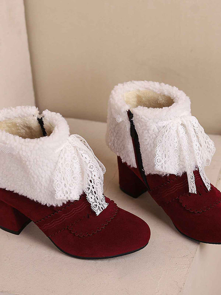 Christmas Bow High Heel Fur Shoes