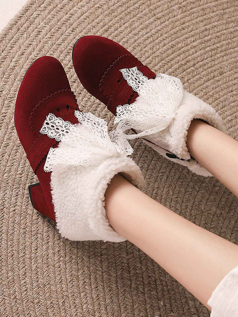 Christmas Bow High Heel Fur Shoes