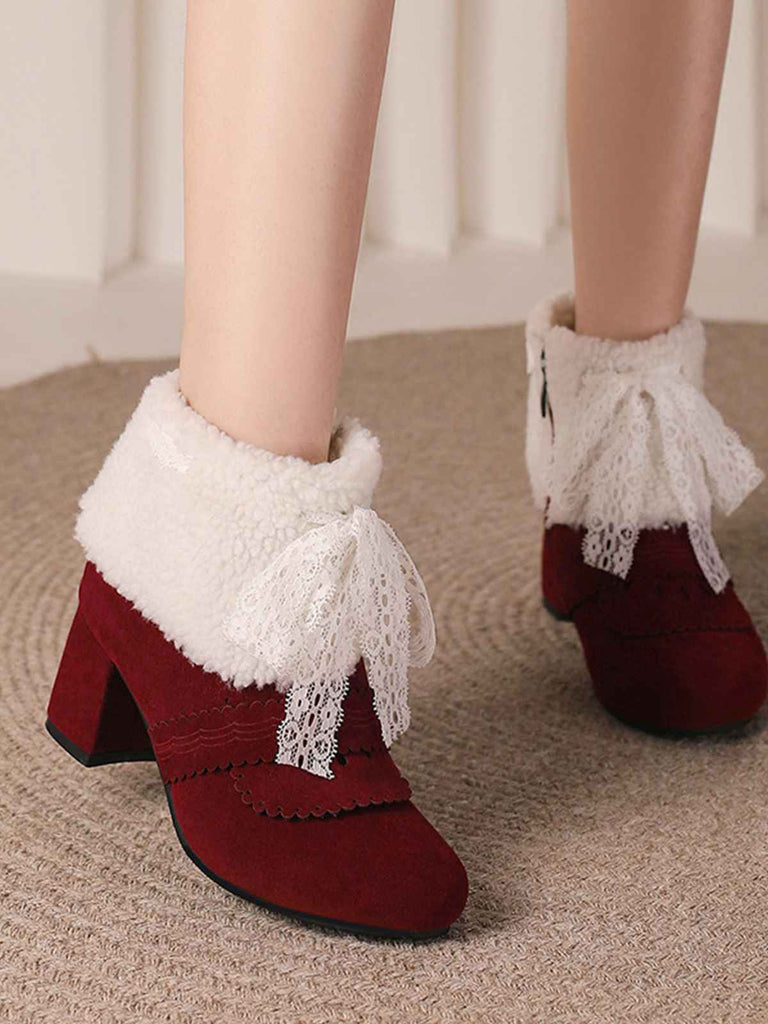 Christmas Bow High Heel Fur Shoes