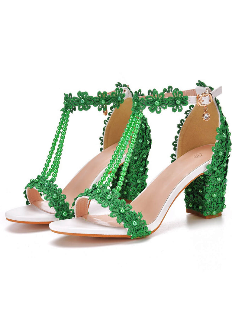 Beaded Flower Hand Embroidered High Heeled Sandals